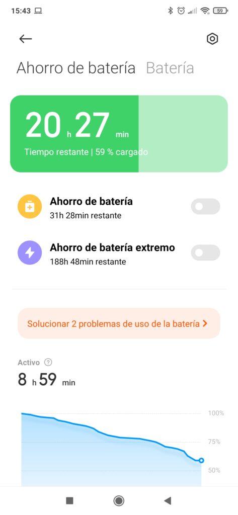 Modo ahorro de batería inactivo en un móvil Xiaomi